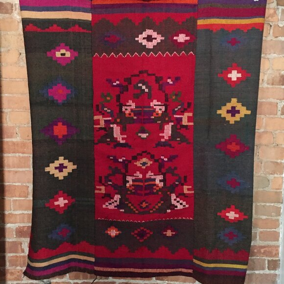 Vintage Hand Loomed Wool Textile / Floor Mat - Picture 2 of 5